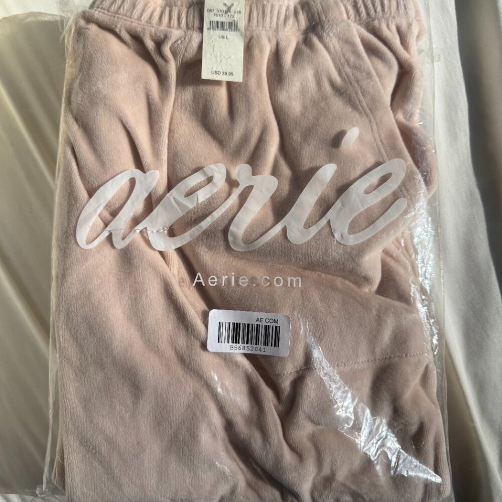 NWT Aerie Real Obsessed Velour Women's Jogger, Soft Satin - Cream Color, Size L - Picture 7 of 7